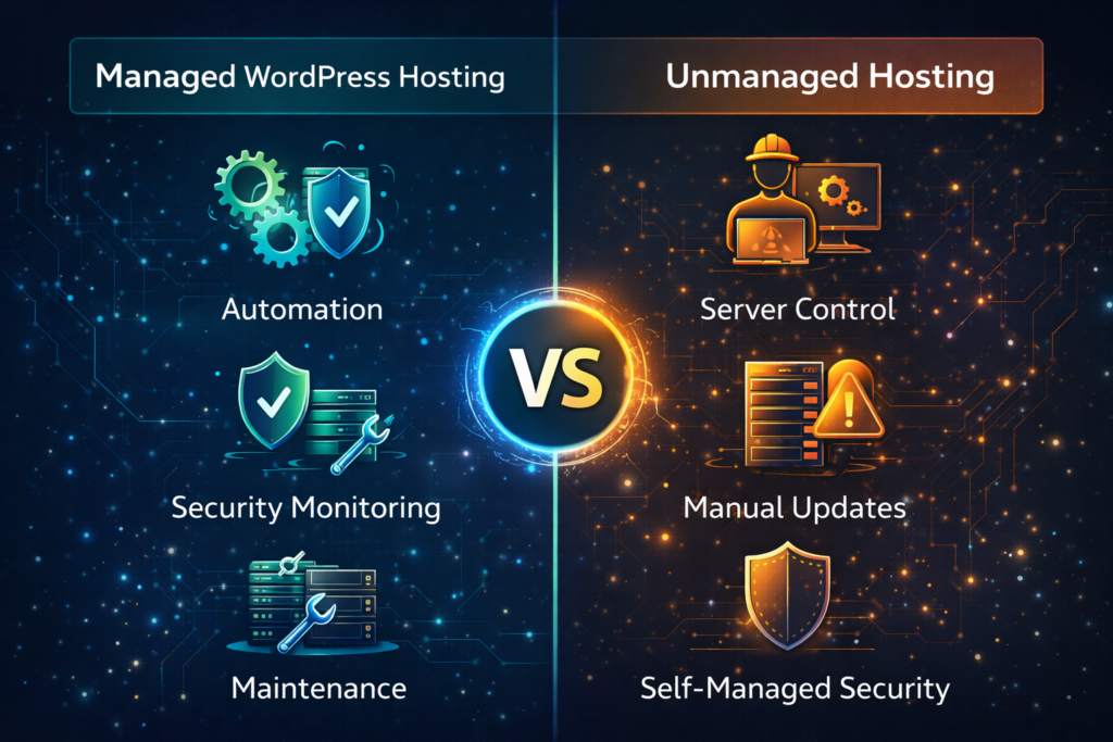 Managed vs unmanaged WordPress hosting comparison