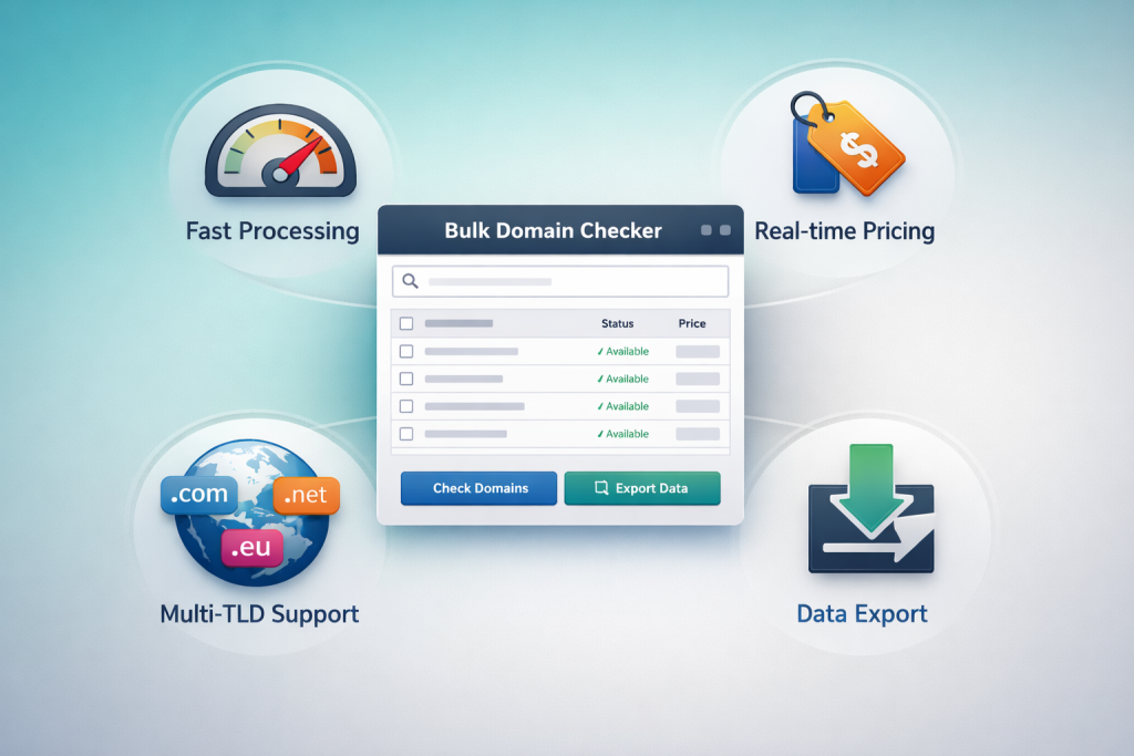 bulk domain checker features including fast processing real time pricing and multi TLD support