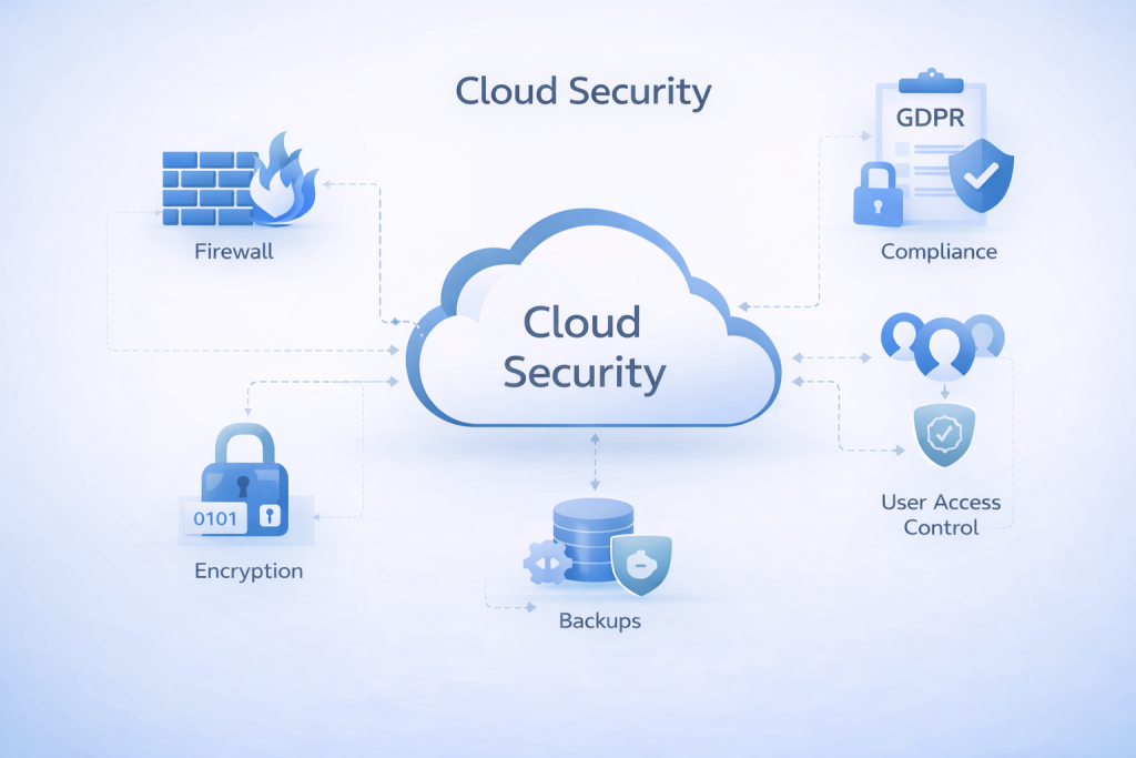 cloud hosting security and compliance workflow including encryption firewall and access control