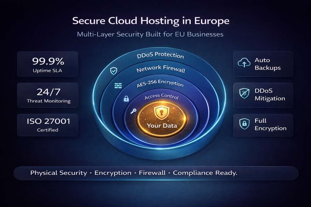 secure cloud hosting europe infrastructure security ddos protection backup
