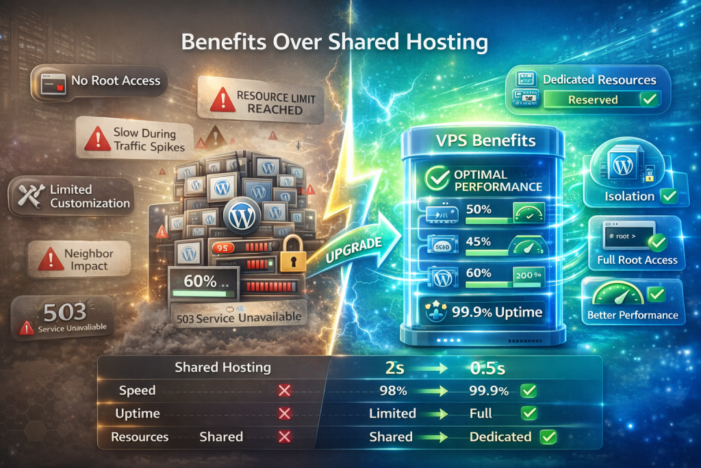 difference between shared hosting and WordPress VPS hosting performance and security