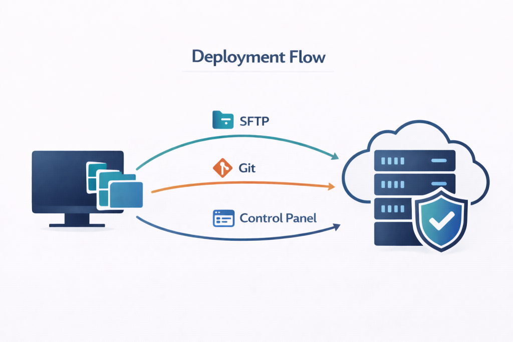 upload website files to cloud server using sftp git or control panel deployment process
