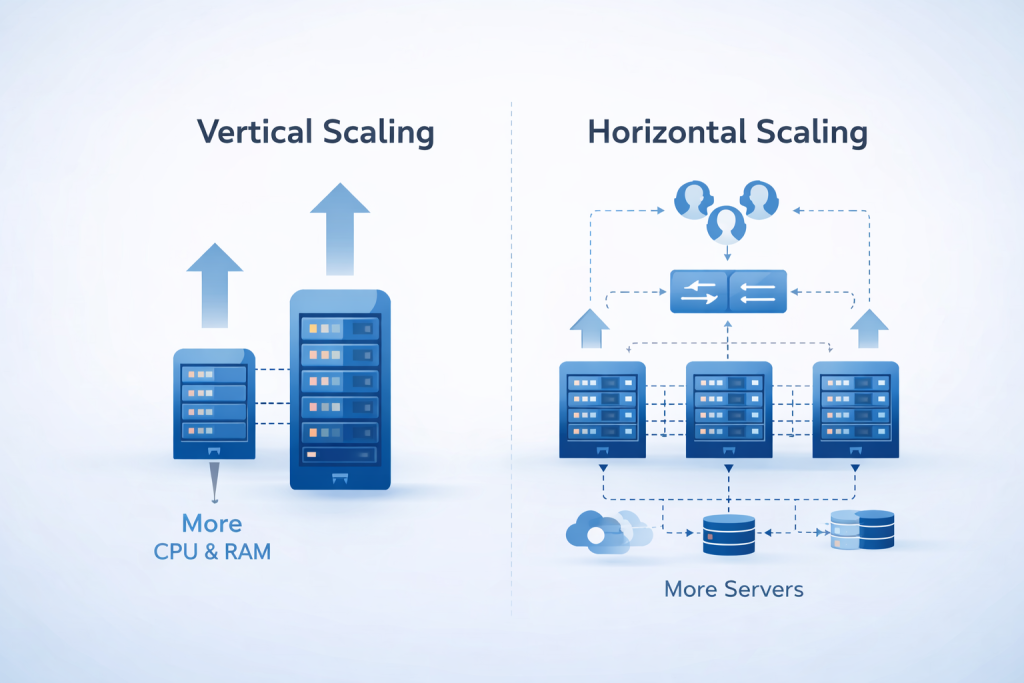 vertical vs horizontal scaling comparison in cloud hosting infrastructure