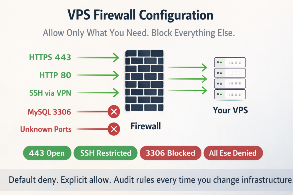 vps firewall configuration allowing and blocking network traffic securely