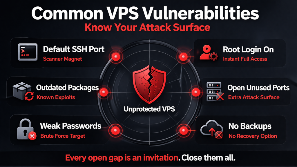 common vps security vulnerabilities ssh ports weak passwords attack surface