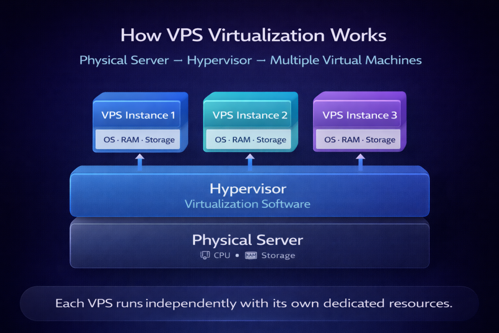 vps virtualization explained with hypervisor creating multiple virtual machines