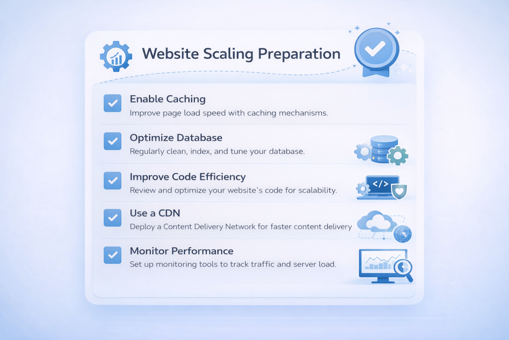 website scaling checklist including caching database optimization and performance tuning