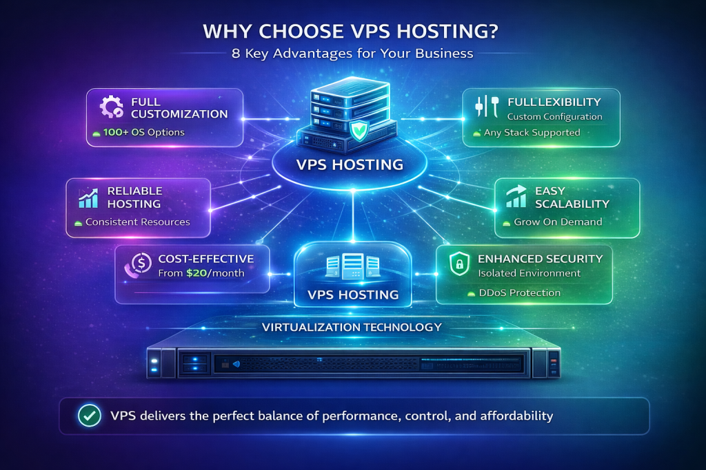 benefits of VPS hosting including performance flexibility security and scalability