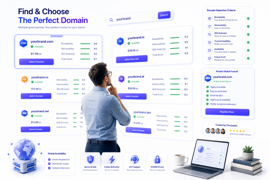Choosing the perfect domain name based on branding memorability TLD selection and business goals