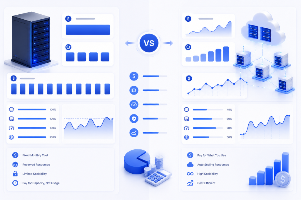 Cloud hosting and VPS cost comparison with resource allocation and billing models.