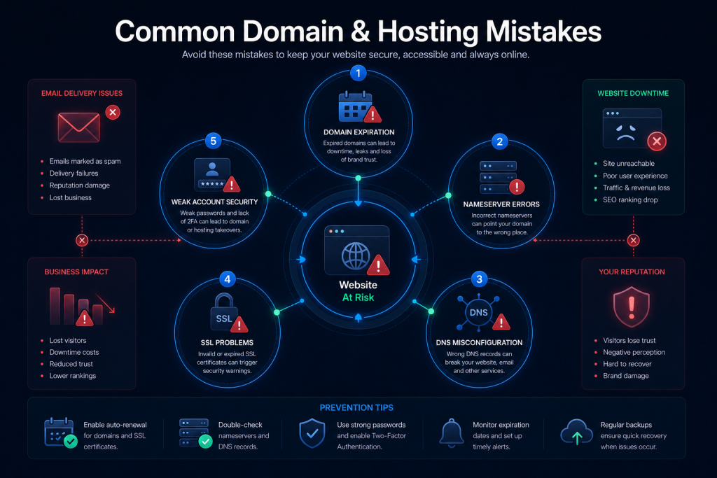 Common mistakes with domains DNS nameservers and web hosting configuration