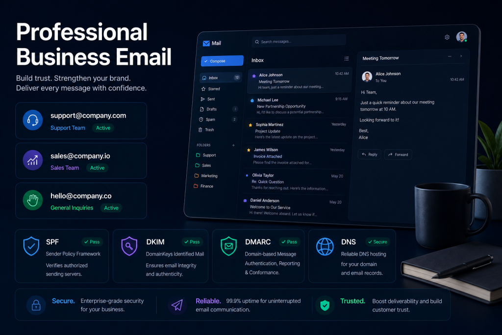 Professional business email addresses using different domain extensions